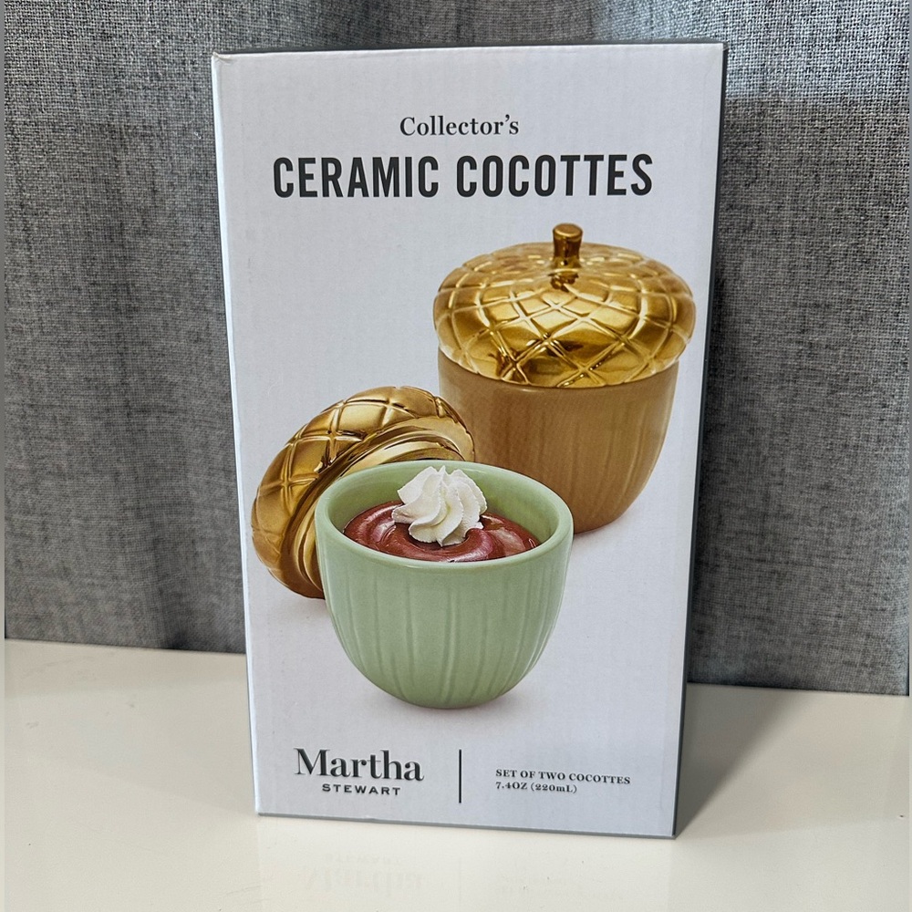 Martha Stewart collectors ceramic cocottes. Set of 2.  7.4oz. NWT.